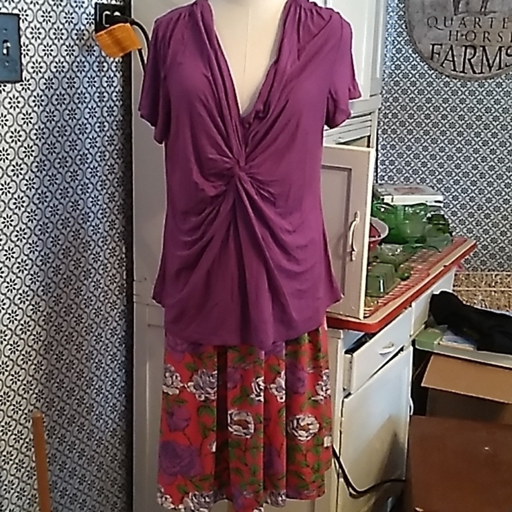 Lularoe 2XL skirt and Nicole Miller XL purple shirt